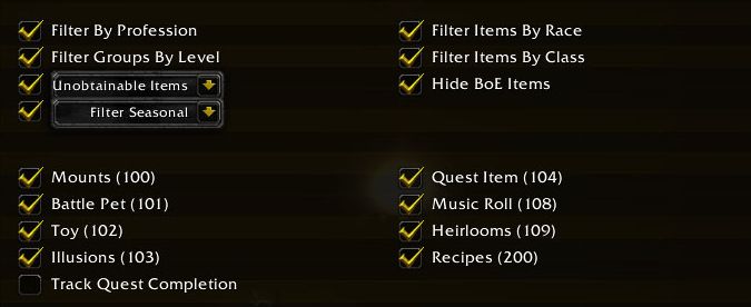 requirements for all the things addon wow