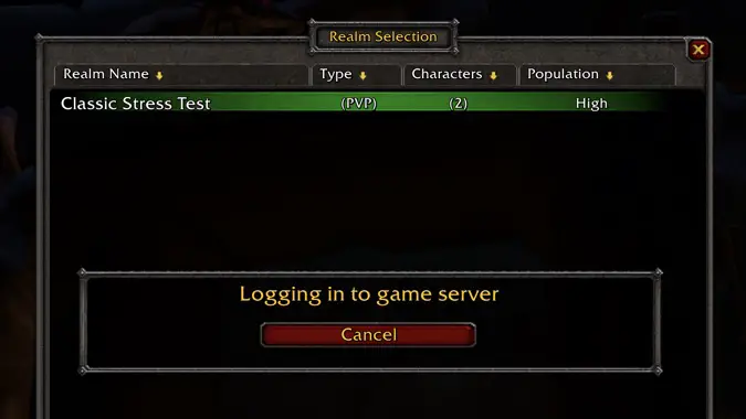 world of warcraft classic stress test