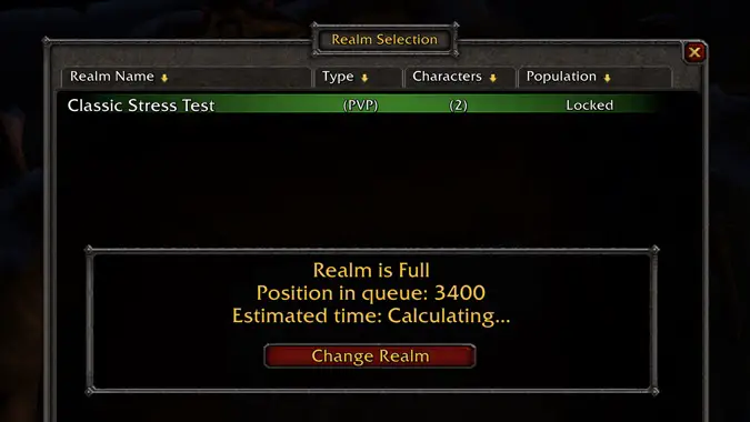 world of warcraft classic stress test