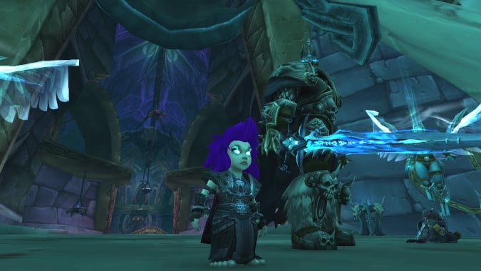 gnome death knight standing next to the Lich King in Archeus