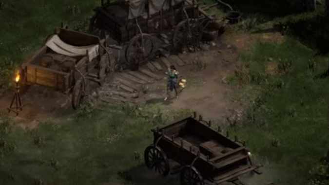 Diablo 2 Resurrected Sorceress in camp