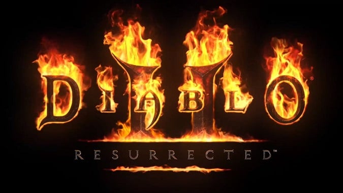 Flames behind the text Diablo II Resurrected