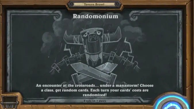 Hearthstone Randomonium Tavern Brawl introduction screen