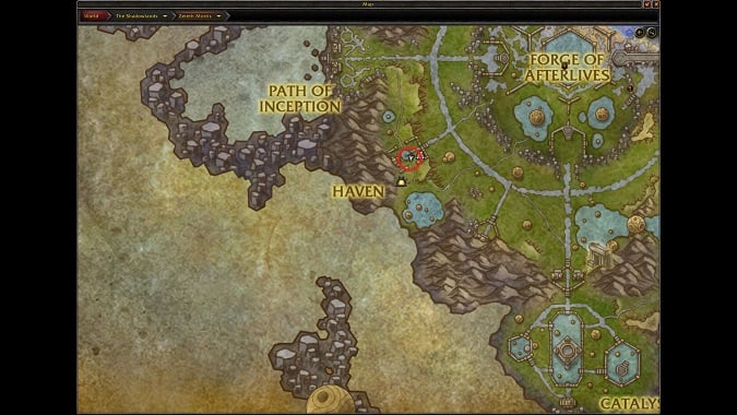 World of Warcraft - Zereth Mortis Map - Anima Courier location circled