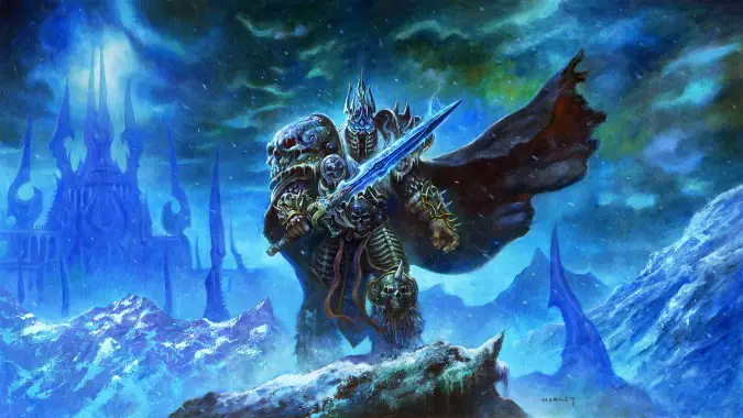 Lich King Arthas walking through Northrend