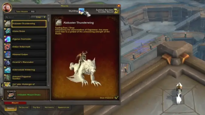 The new mounts pane interface in World of Warcraft.