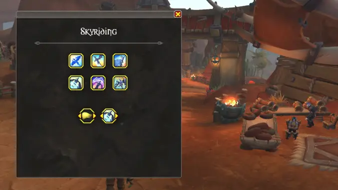 A Skyriding menu pane